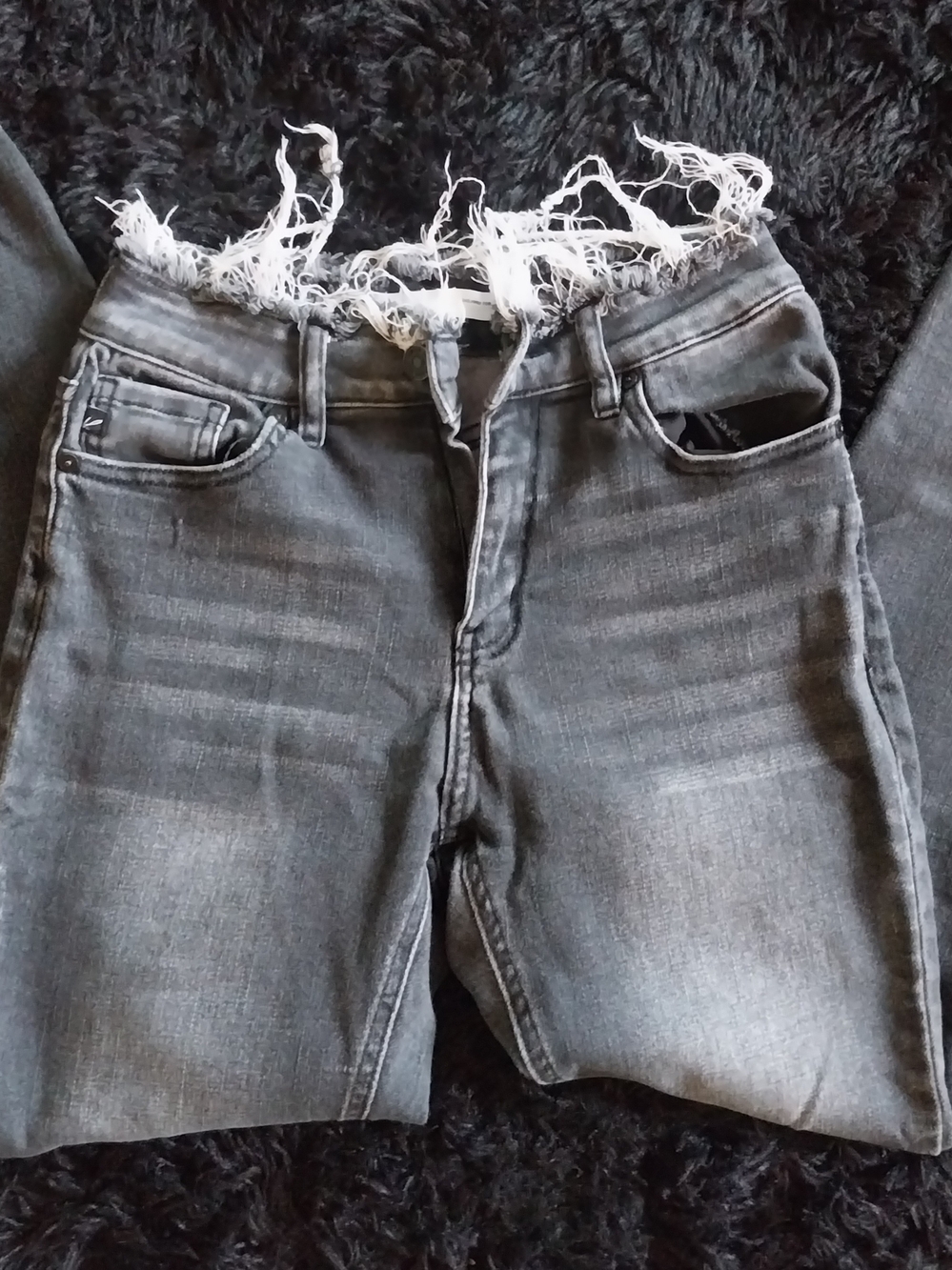 KanCan Women's Distressed Frayed Waist Skinny Jeans in Black Wash - Picture 1 of 5